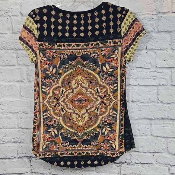 Lucky Brand Persian Carpet Graphic Scoop Neck Short Sleeve Tee Casual Knit Shirt - Picture 5 of 12